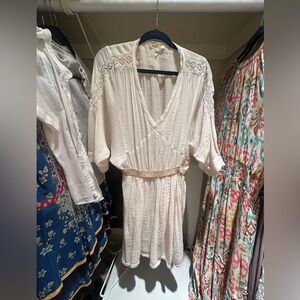 Maje Cream Lace Trim Dress